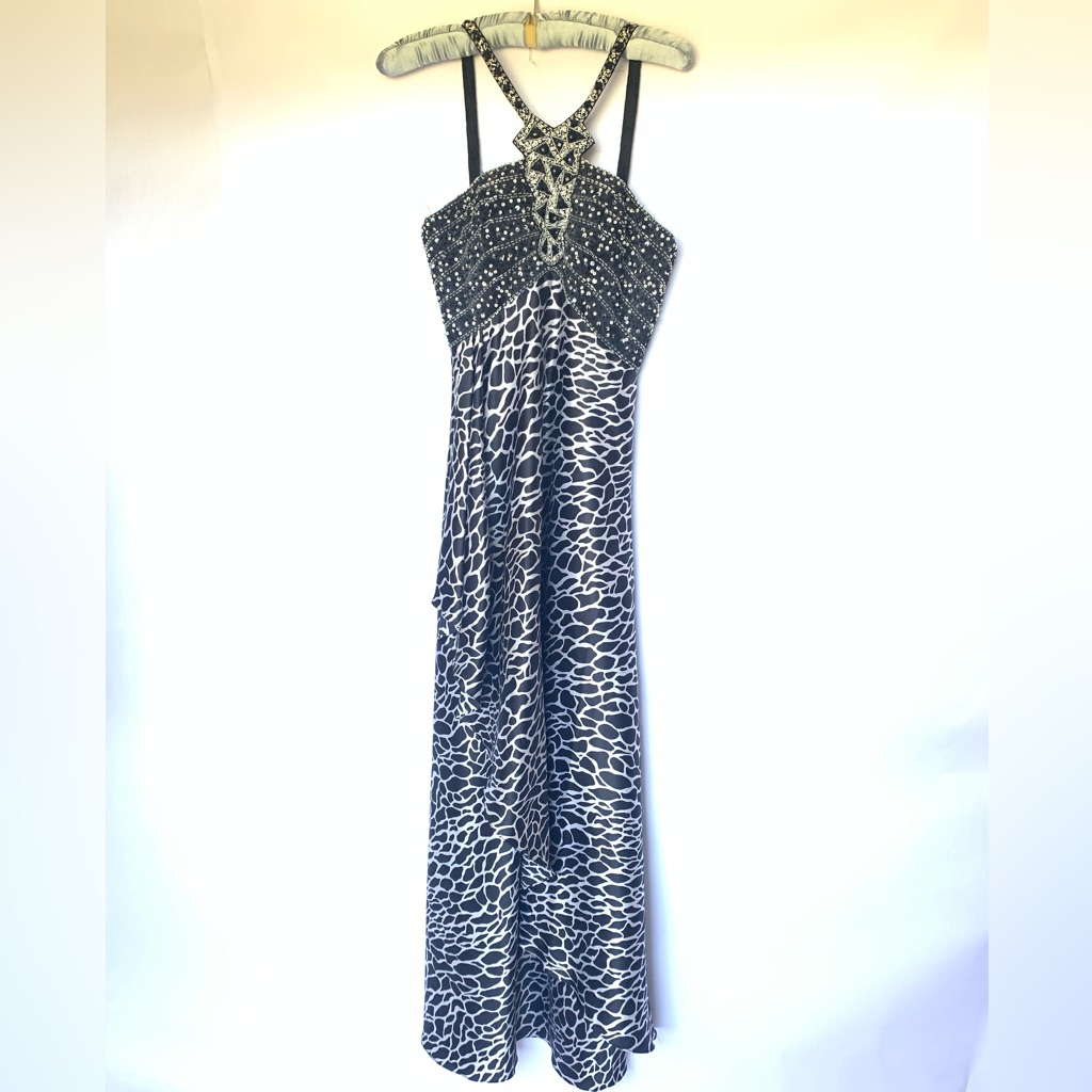 Envi Prom Full Length Black And White Beaded Ball Gown Size 8